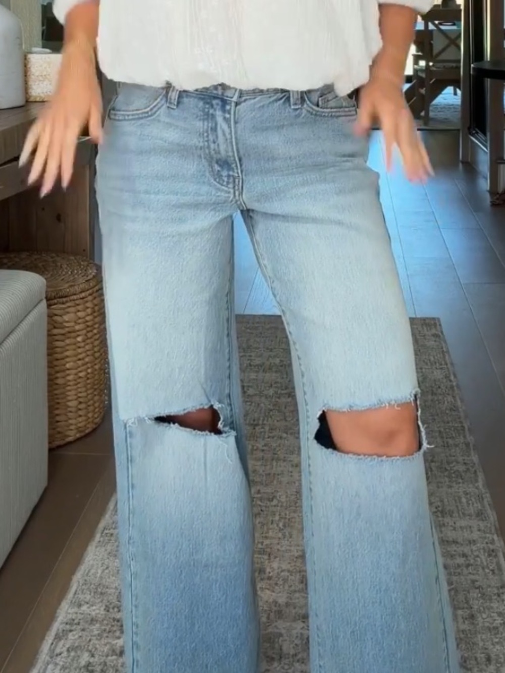 Womens distressed wide leg jeans